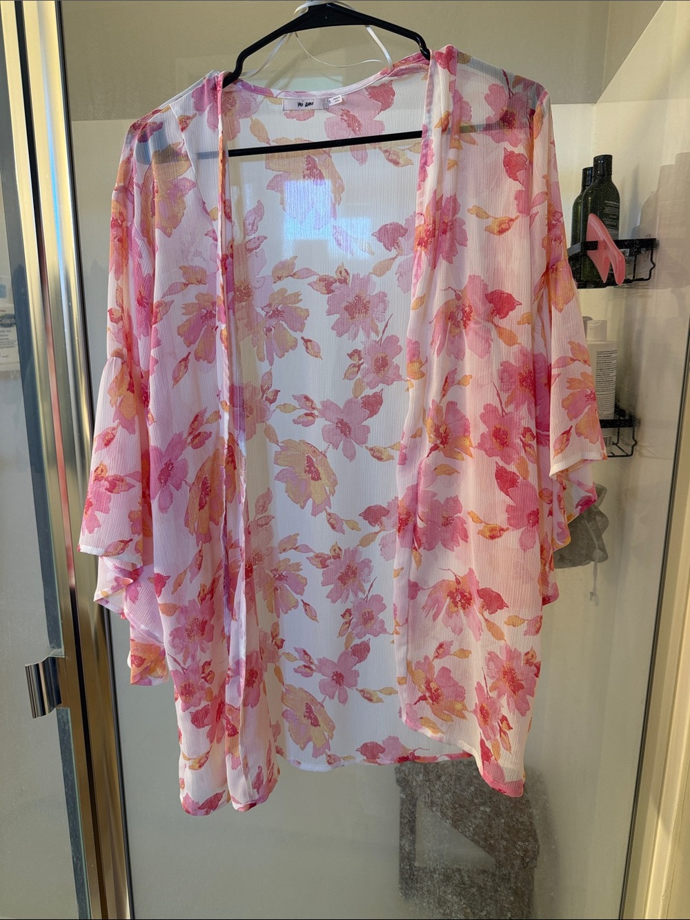 Floral Sheer Kimono Cardigan - Pink & Peach Flowers